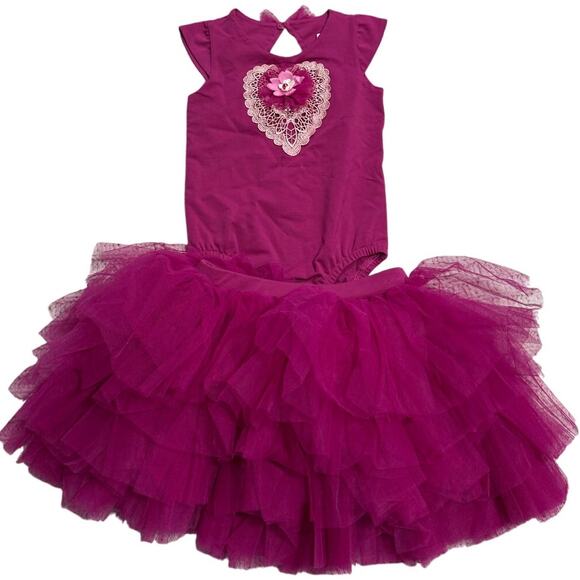 NWT Dollcake Dress Sugar Plum Tutu Leotard Set Girls Sz 7 Pink Floral Applique - Picture 13 of 15